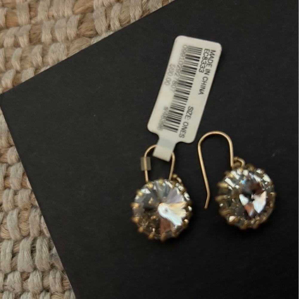J. Crew Gold-Tone Clear Crystal Stone Fish Hook Dangle Earrings - Picture 3 of 4